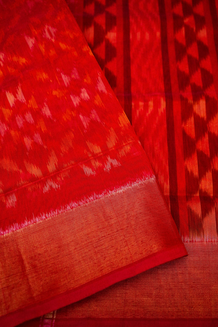 Red Patola Cotton Silk Saree with Printed Geometric Design