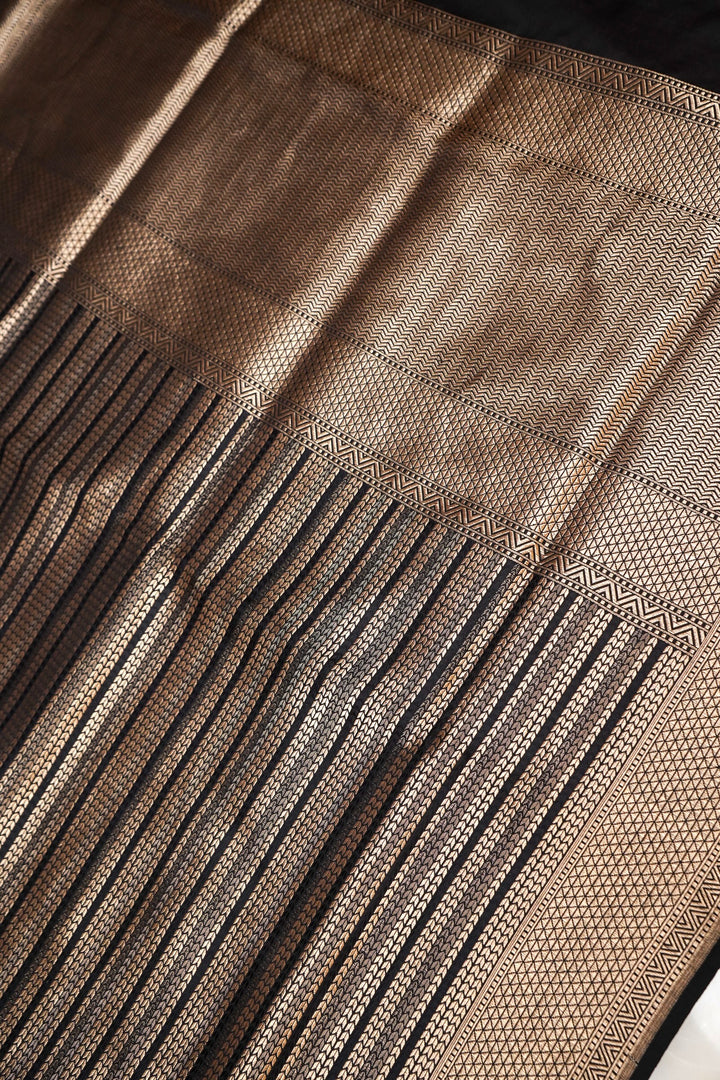 Black Banarasi Handloom Pure Katan Silk Contemporary Saree with Zari Stripe