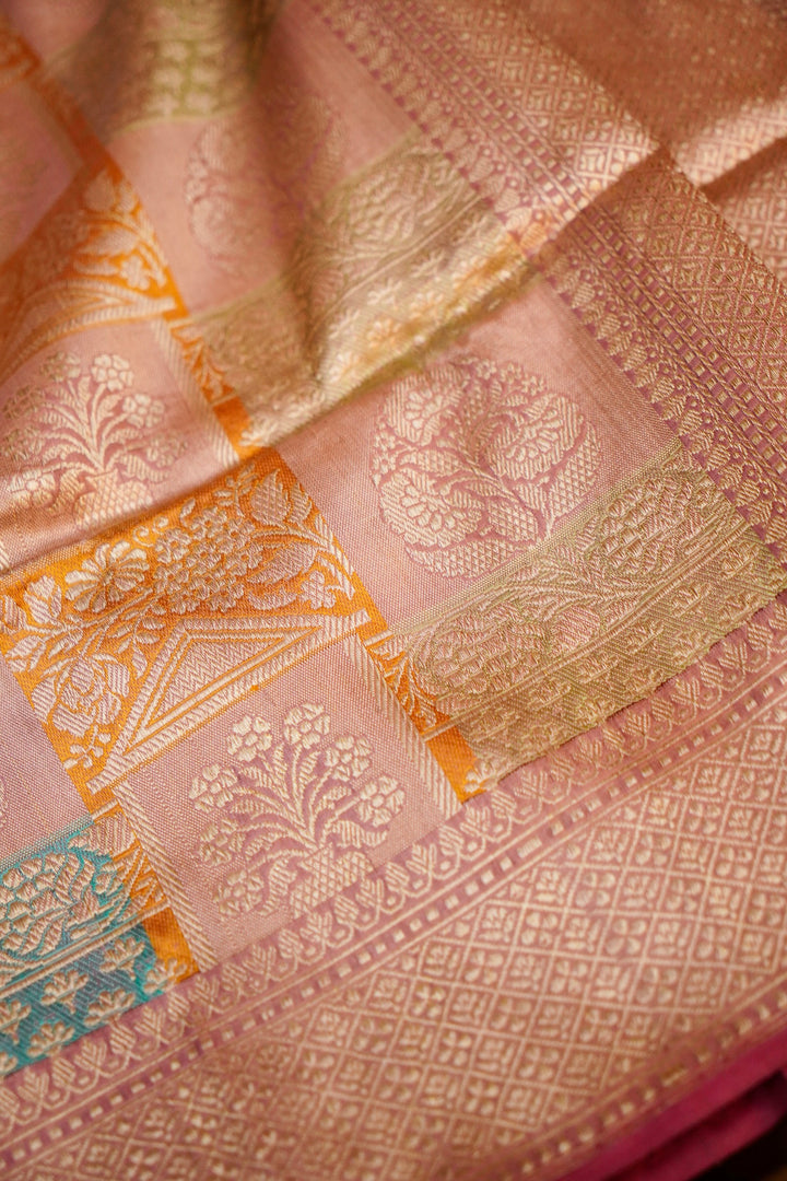Handwoven Rangkat Banarasi Pure Katan Silk Saree in Onion Pink Hue