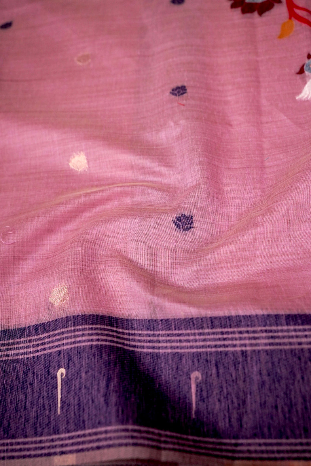 Charming Pink Cotton Silk Saree with Zari Bootidar Weave Jamdani Inspired Pallu View 4