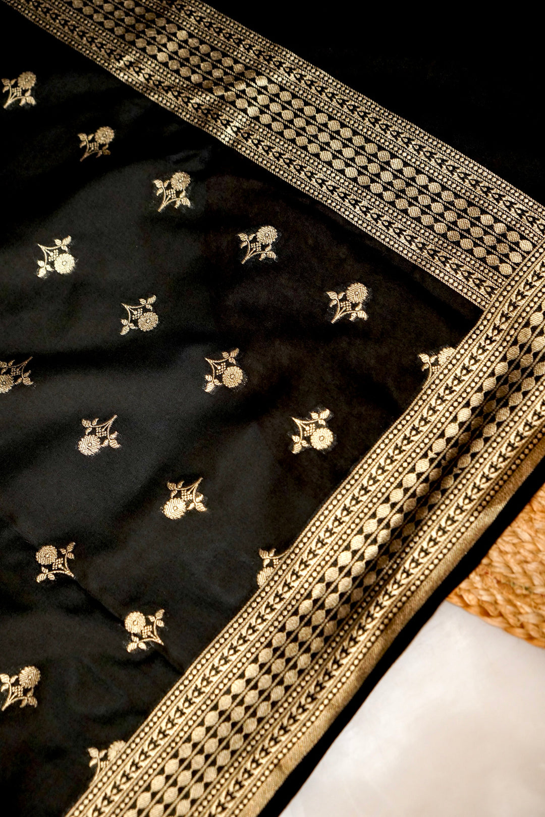 Royal Black Banarasi Silk Unstitched Suit Set
