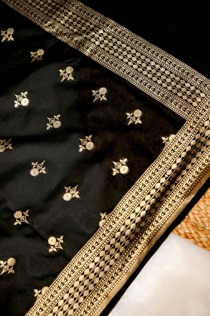 Royal Black Banarasi Silk Unstitched Suit Set