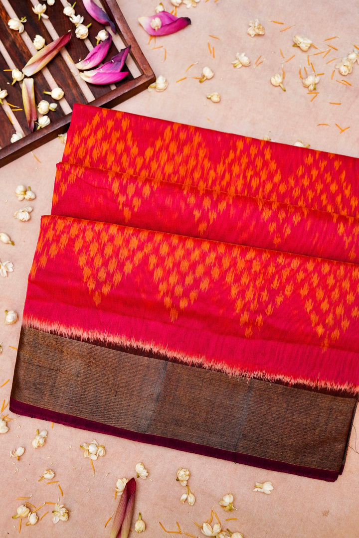 Banarasi Red Patola Cotton Silk Saree with Printed Zig Zag Design
