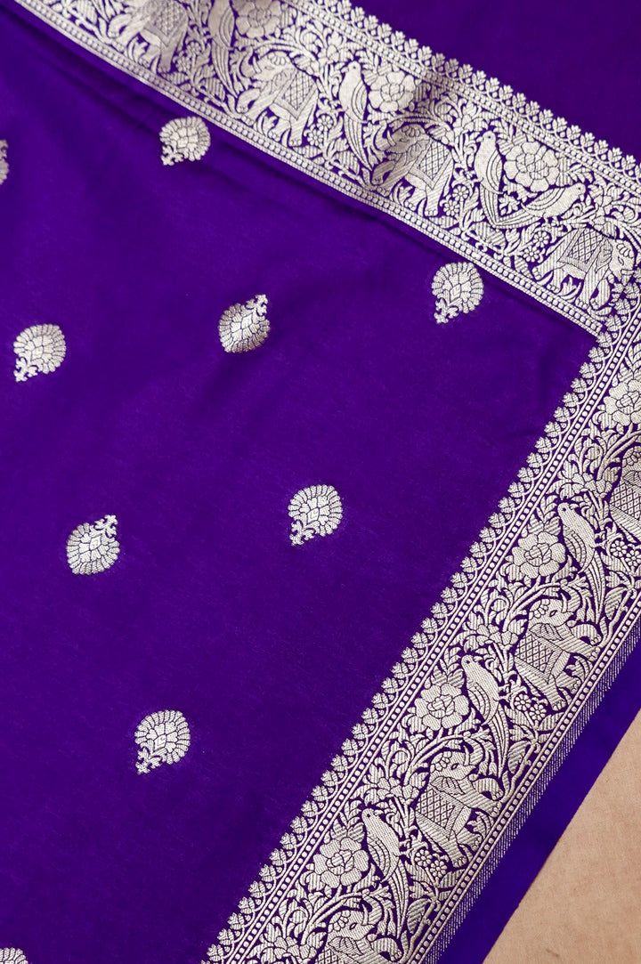 Banarasi Violet Suit Set with Zari Woven Shikargah Top and Bootidar Dupatta View 7