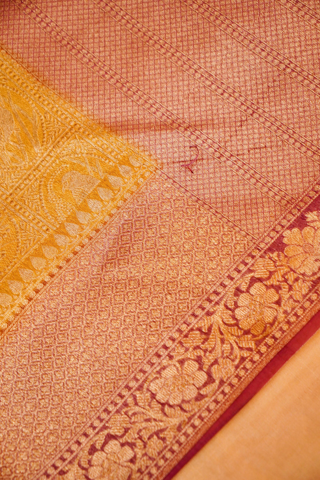 Handwoven Banarasi Pure Yellow Chanderi Silk Saree with Magenta Contrast Border
