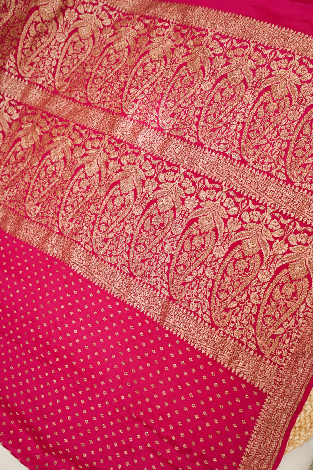 Vibrant Magenta Pink Handloom Pure Khaddi Crepe Silk Saree
