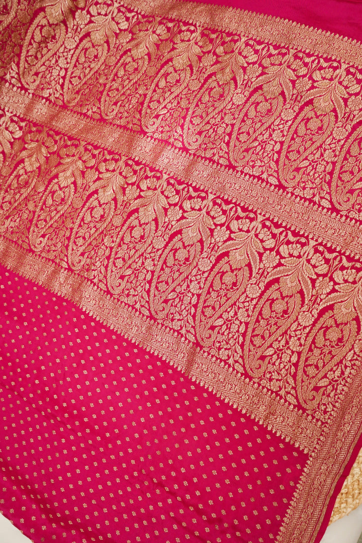 Vibrant Magenta Pink Handloom Pure Khaddi Crepe Silk Saree