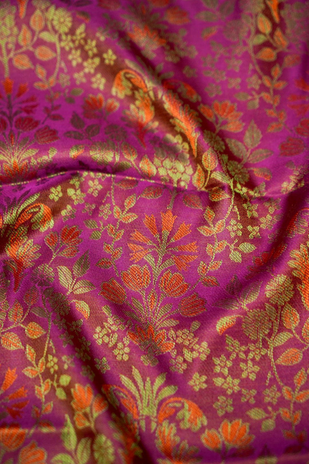 Handwoven Banarasi Pure Tanchoi Silk Saree with Resham Weave Meenakari Design