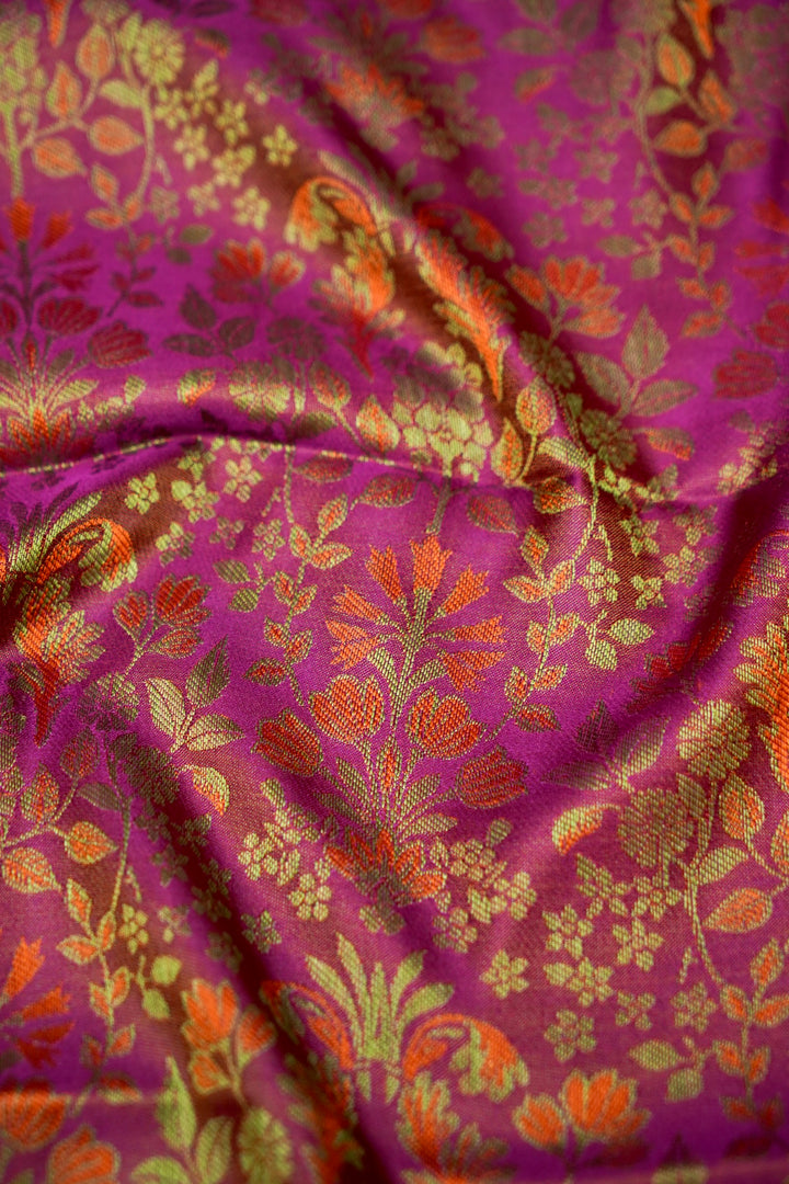 Handwoven Banarasi Pure Tanchoi Silk Saree with Resham Weave Meenakari Design