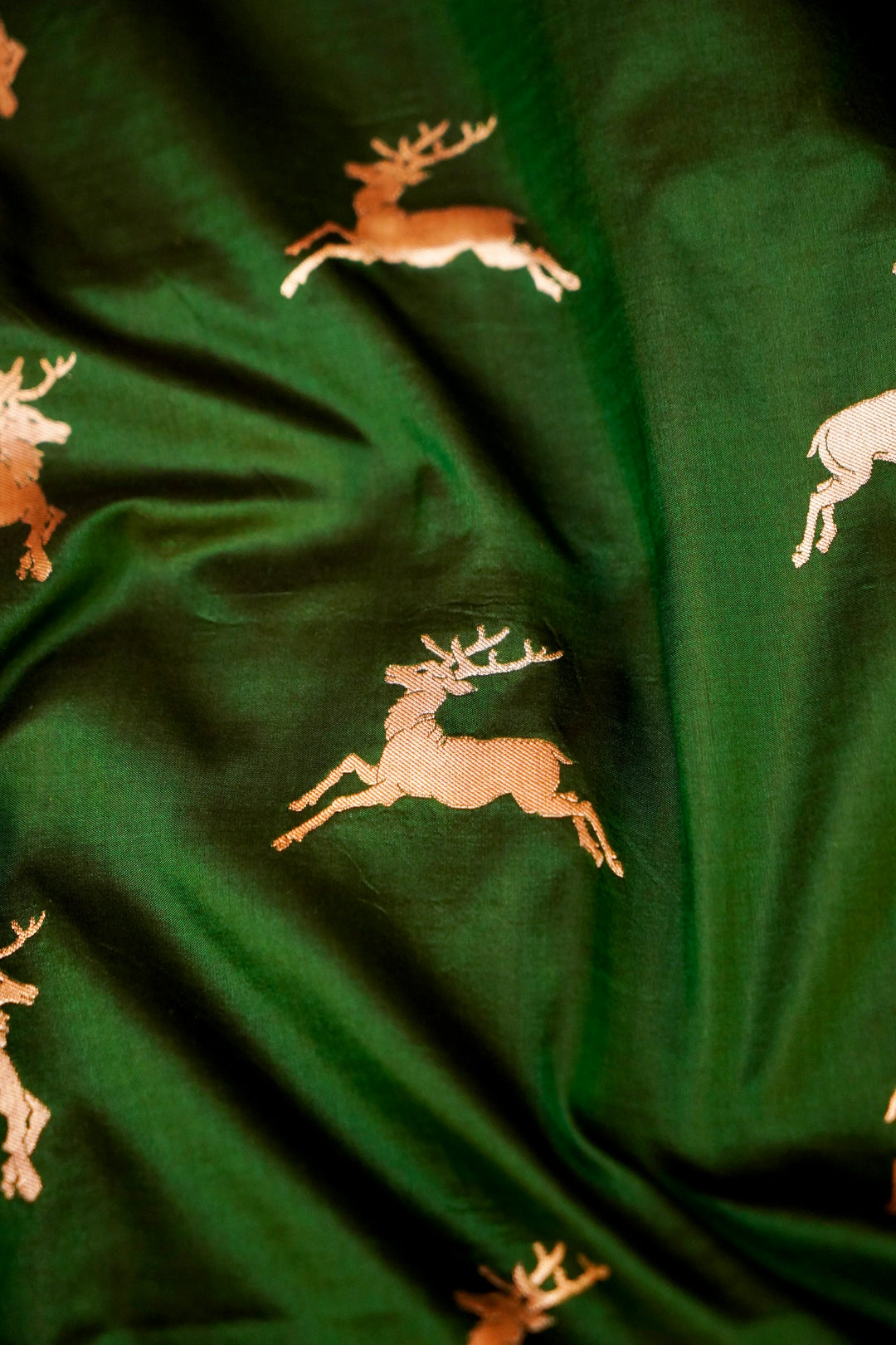 Handwoven Green Banarasi Pure Katan Silk Animal Motif Saree