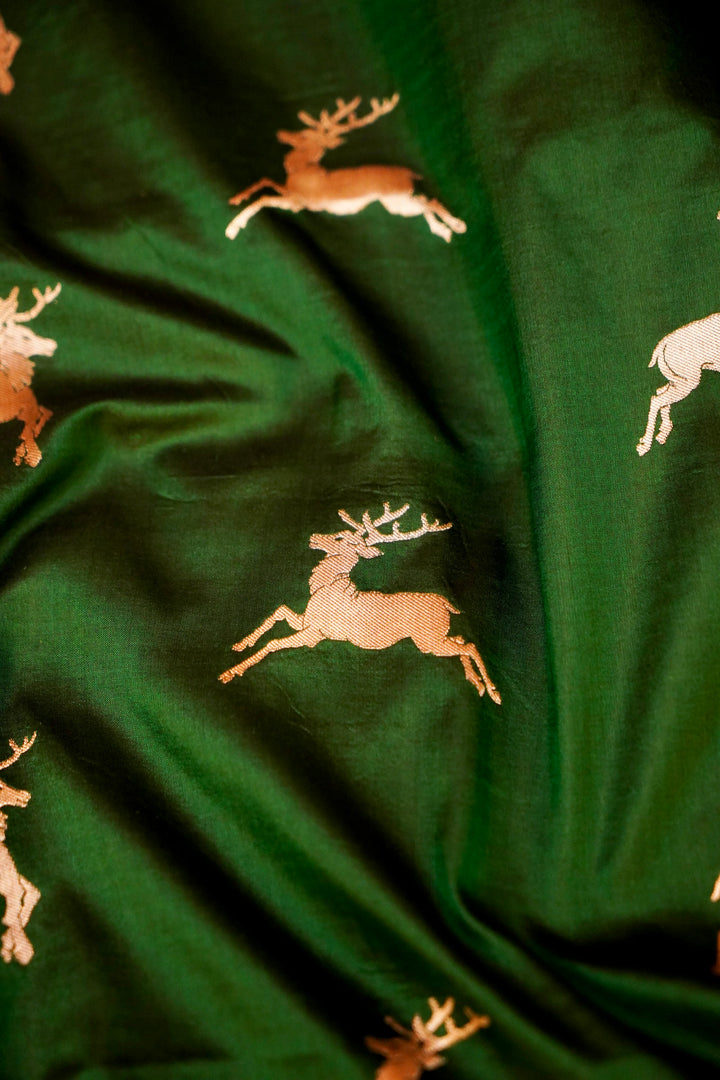 Handwoven Green Banarasi Pure Katan Silk Animal Motif Saree