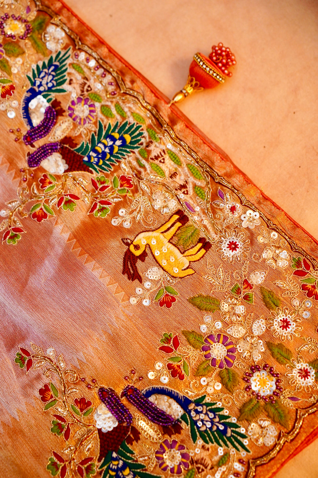 Silver Designer Silk Brocade Saree with Meenakari Embroidery