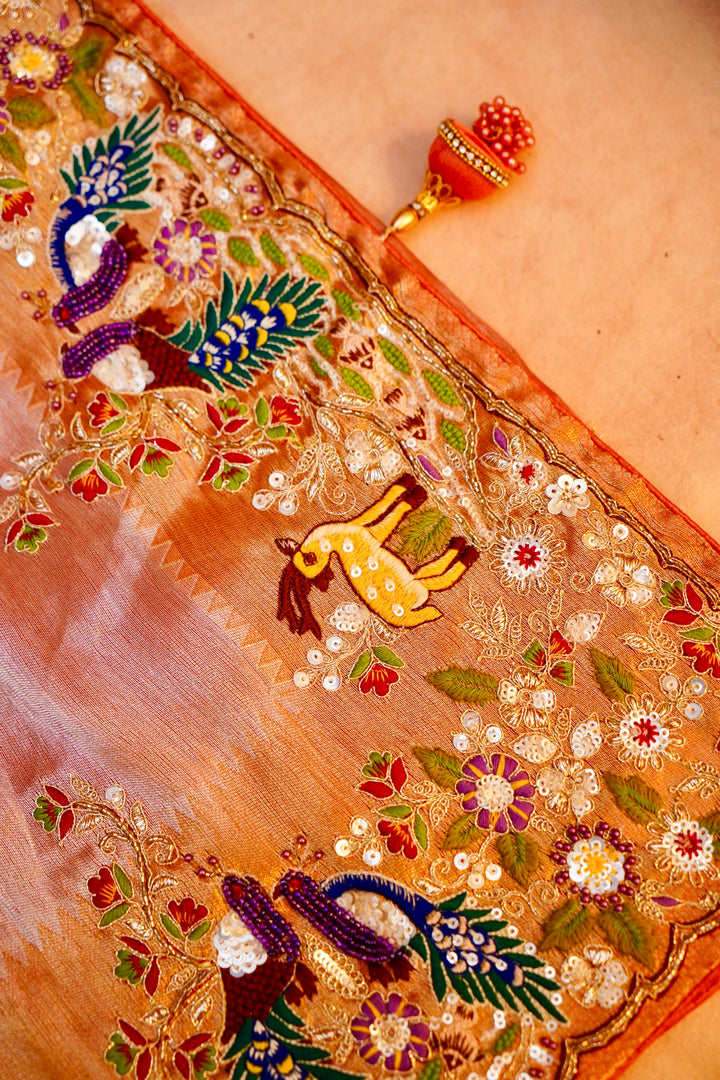 Silver Designer Silk Brocade Saree with Meenakari Embroidery