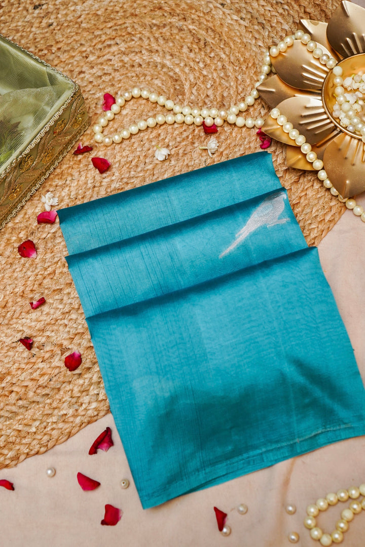 Seafoam Avian Banarasi Pure Katan Silk Birds Motif Saree View 1