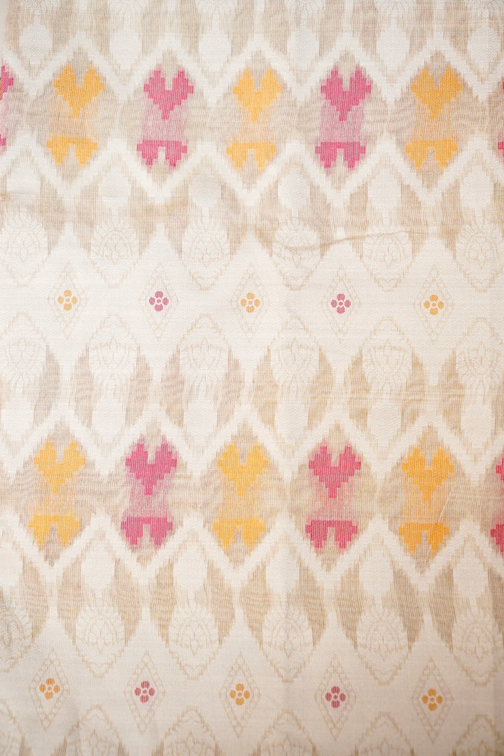 Off White Ikat Woven Unstitched Suit Set with Designer Dupatta