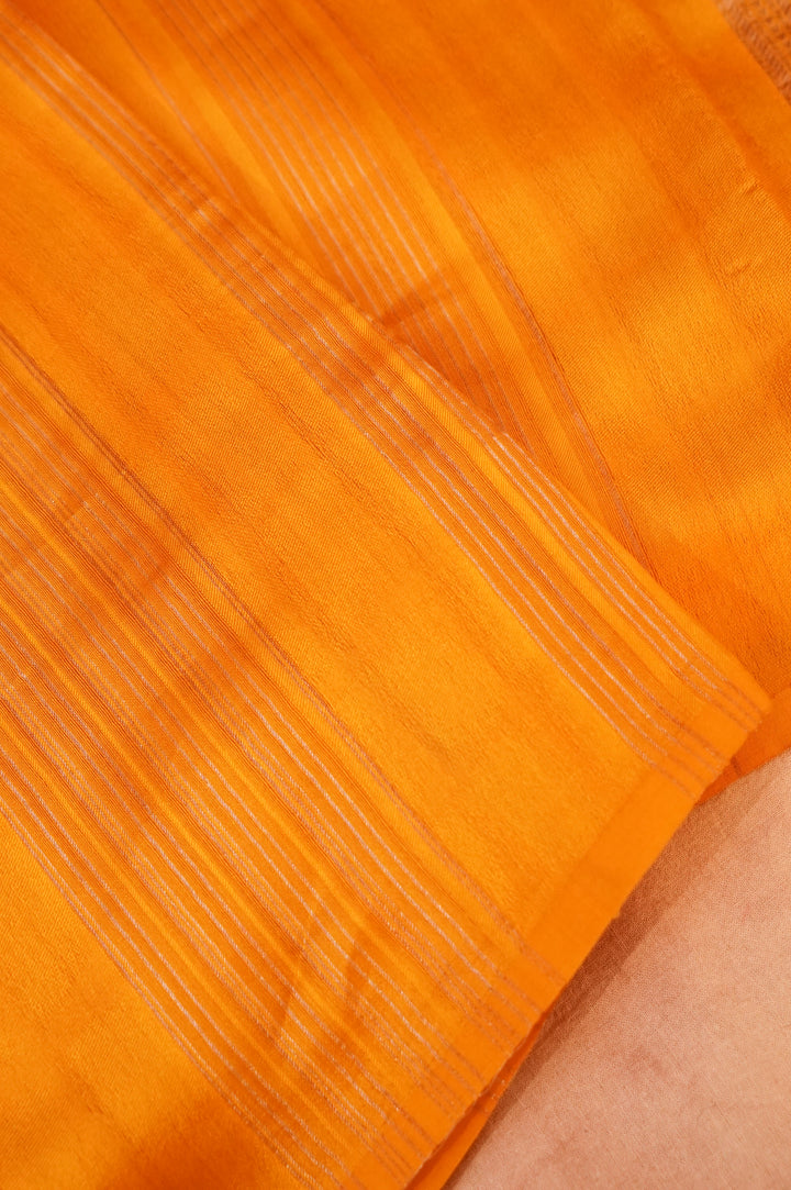 Yellow Pure Banarasi Katan Silk Saree with Stripes & Shibori Weaving