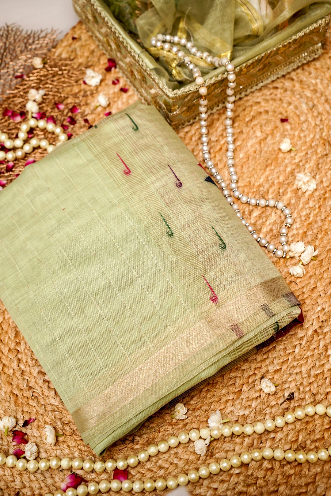 Elegant Pastel Green Cotton Silk Saree with Zari Stripe Weave Paithani Pallu View 1