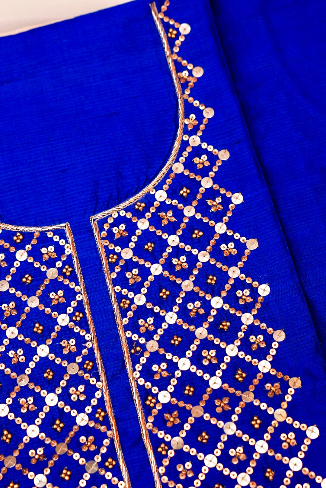 Royal Blue Handloom Raw Silk Suit with Organza Dupatta