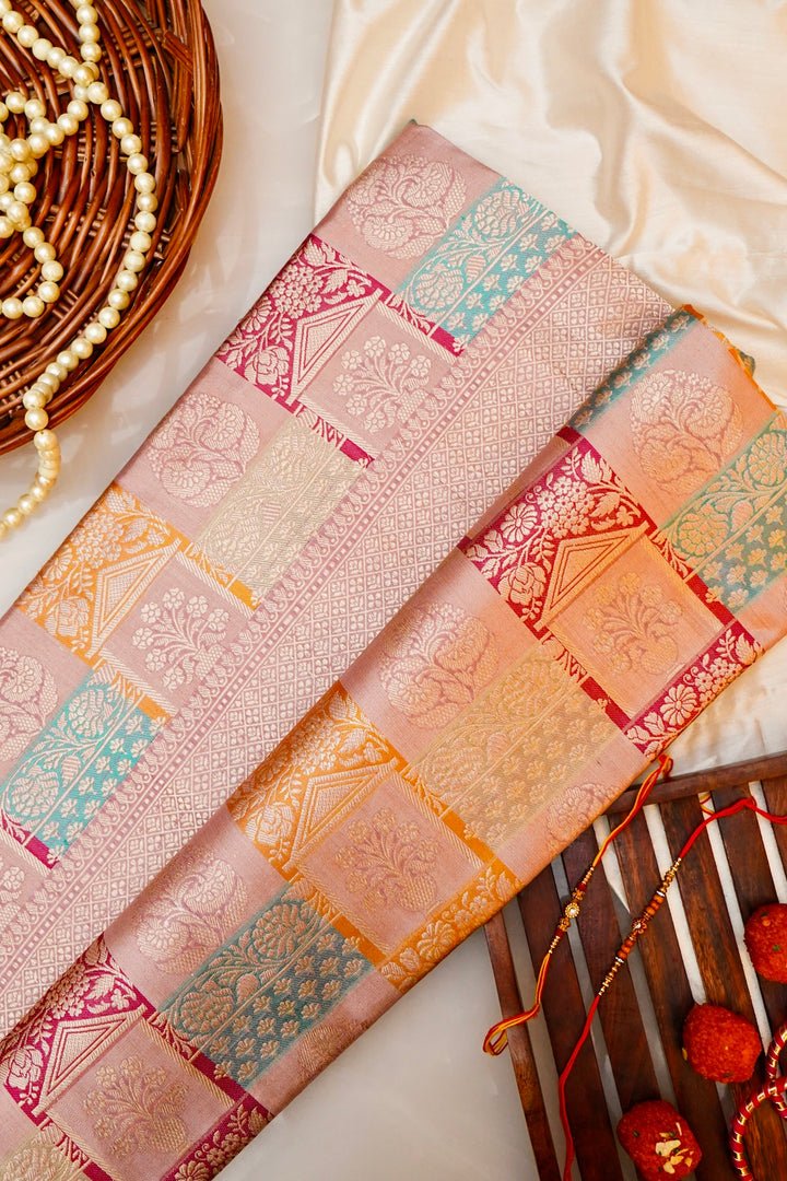 Handwoven Rangkat Banarasi Pure Katan Silk Saree in Onion Pink Hue