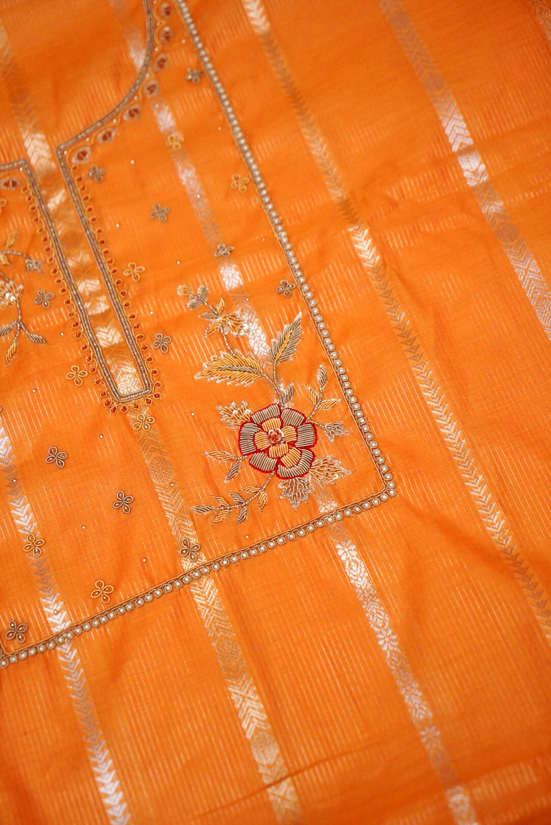 Orange Pure Banarasi Chanderi Silk Haldi Suit with Zardozi Embroidery