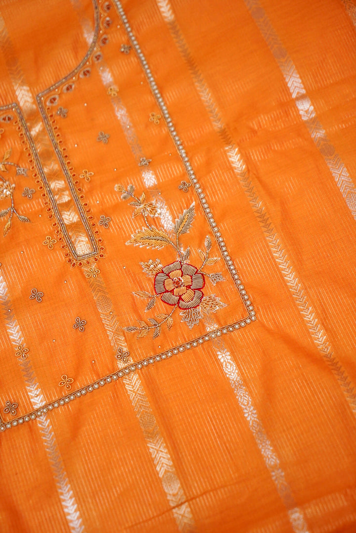 Orange Pure Banarasi Chanderi Silk Haldi Suit with Zardozi Embroidery