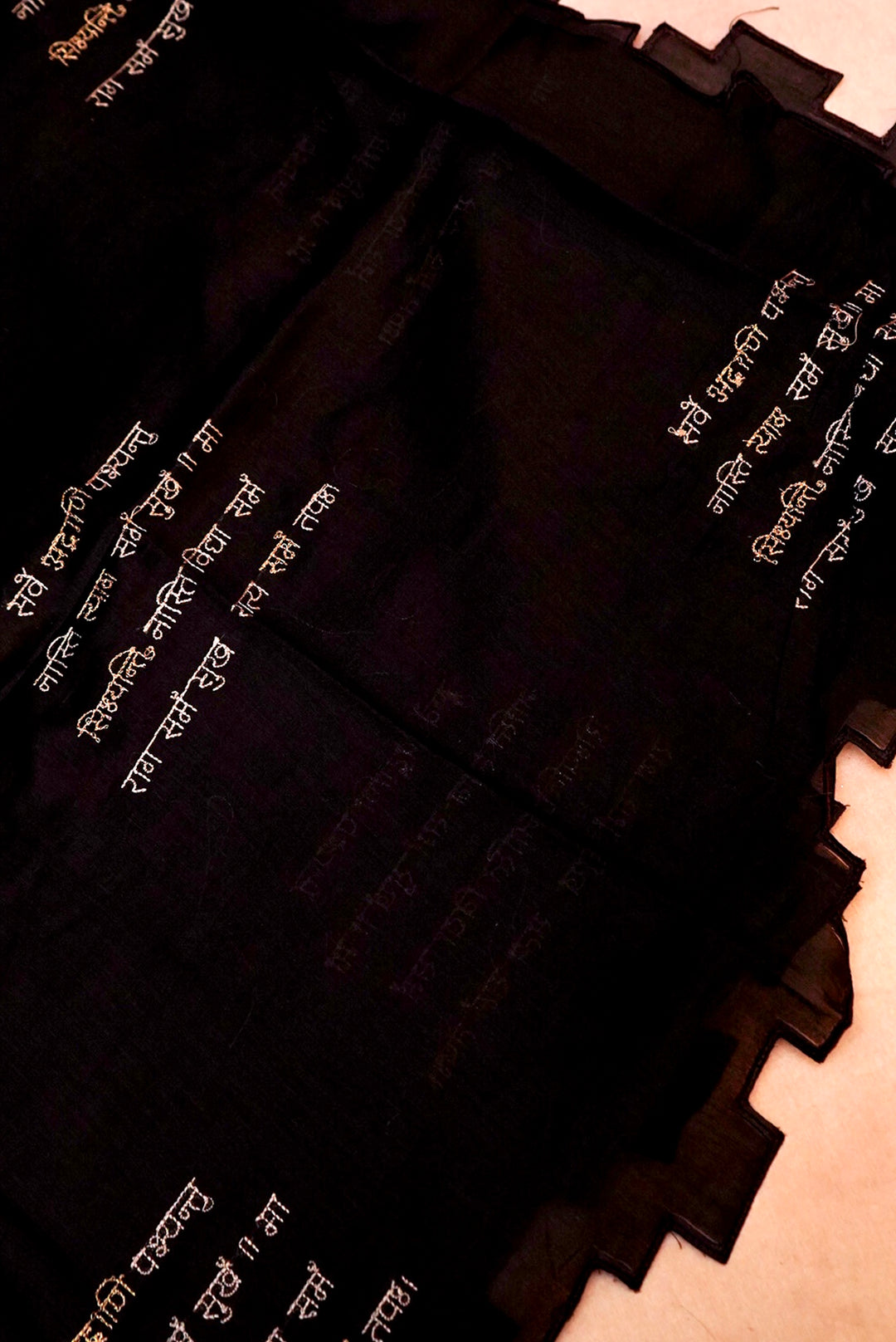Black “Shanti Mantra” Pure Chanderi Silk Suit with Scalloped Dupatta