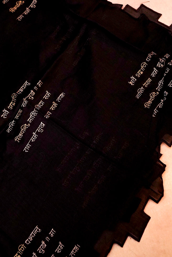 Black “Shanti Mantra” Pure Chanderi Silk Suit with Scalloped Dupatta