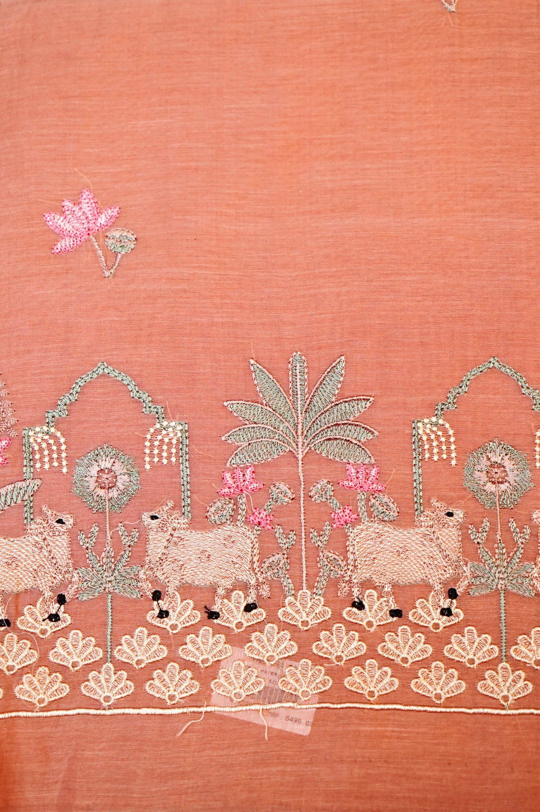 Peach Pure Chanderi Silk Suit Set with Pichwai Thread Embroidery