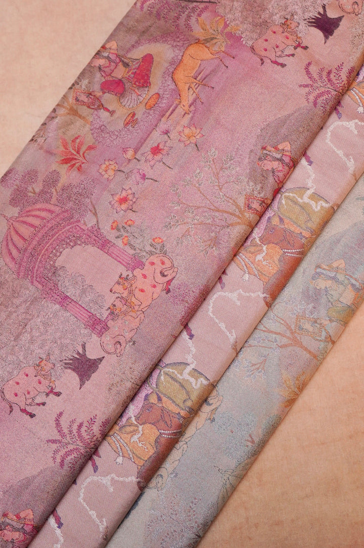 Authentic Pink Banarasi Pure Katan Silk Tanchoi Saree with Handcrafted Figure Patterns