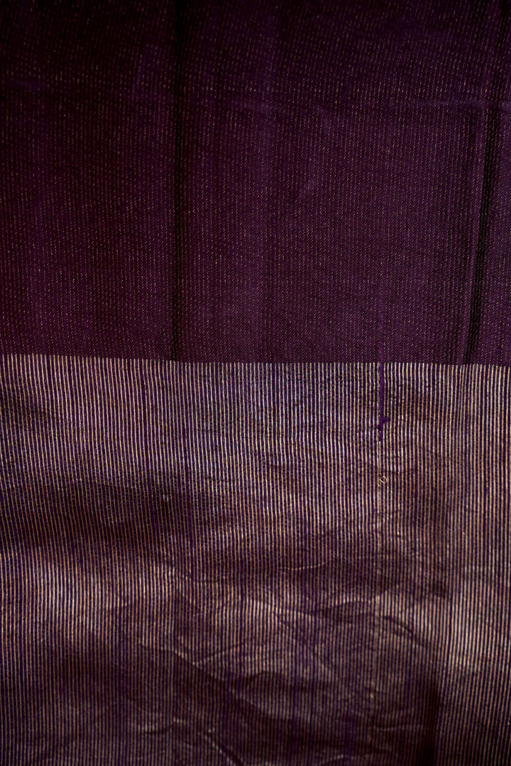 Regal Dark Purple Raw Silk Tissue Fusion Saree with Zari Stripe Weave &amp; Plain Border