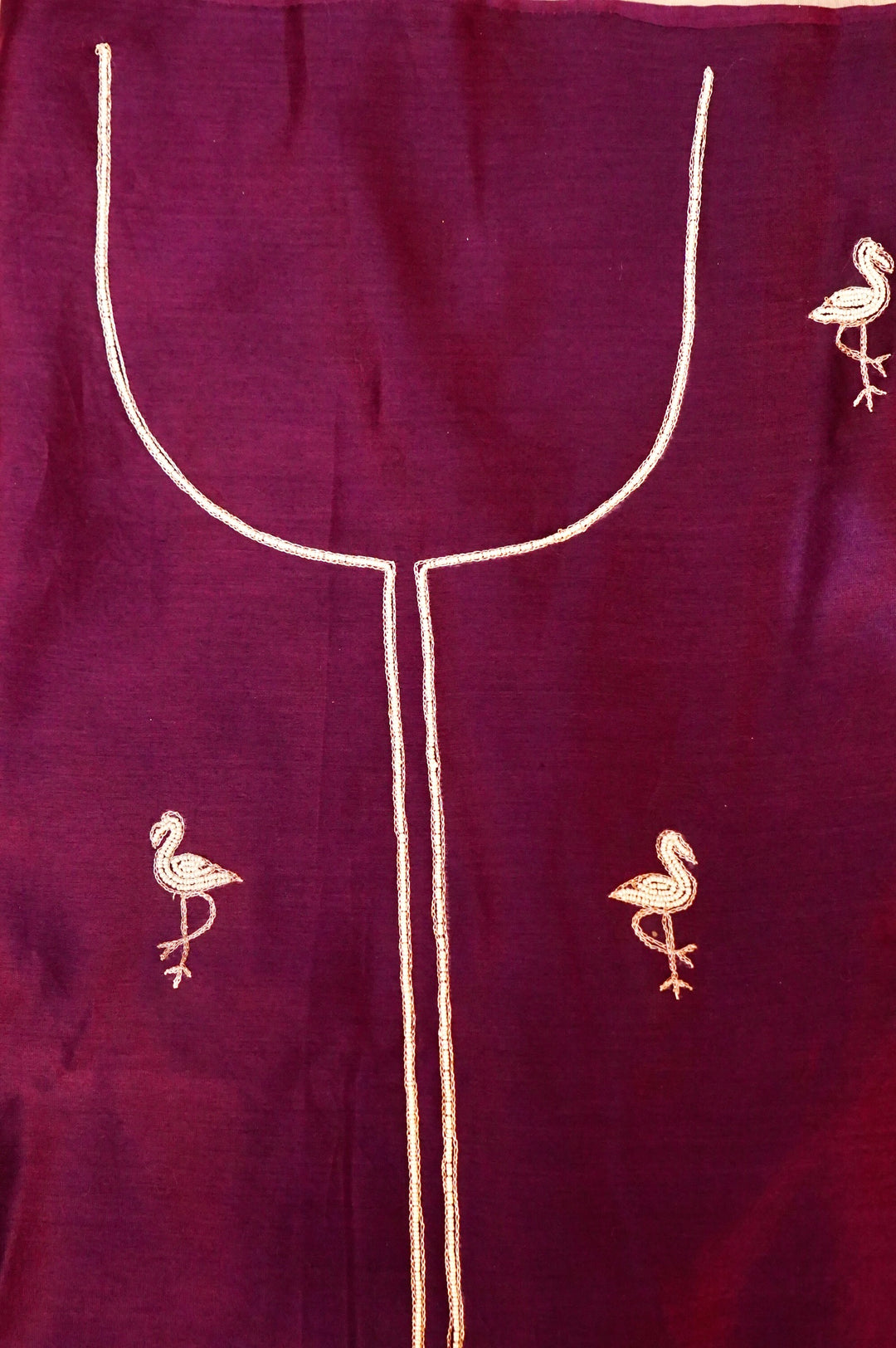 Wine Pure Chanderi Silk Suit Set with Pearl Work Birds Motif