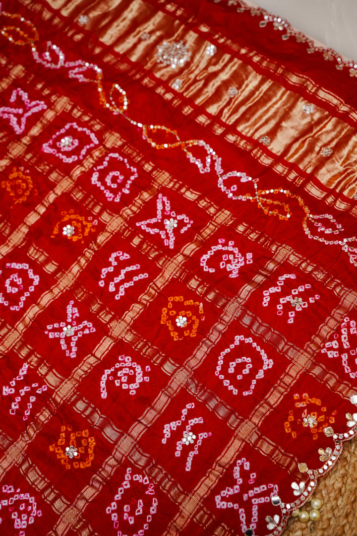 Laal Noor Chunari Pure Modal Gajji Dupatta with Gota Hand Embroidery View 2