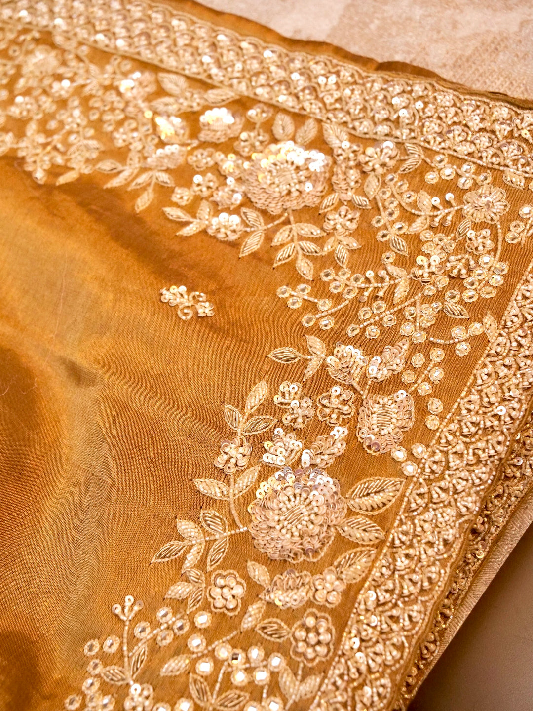 Handwoven Banarasi Pure Katan Tissue Silk Saree with Zardozi and Pearl Work