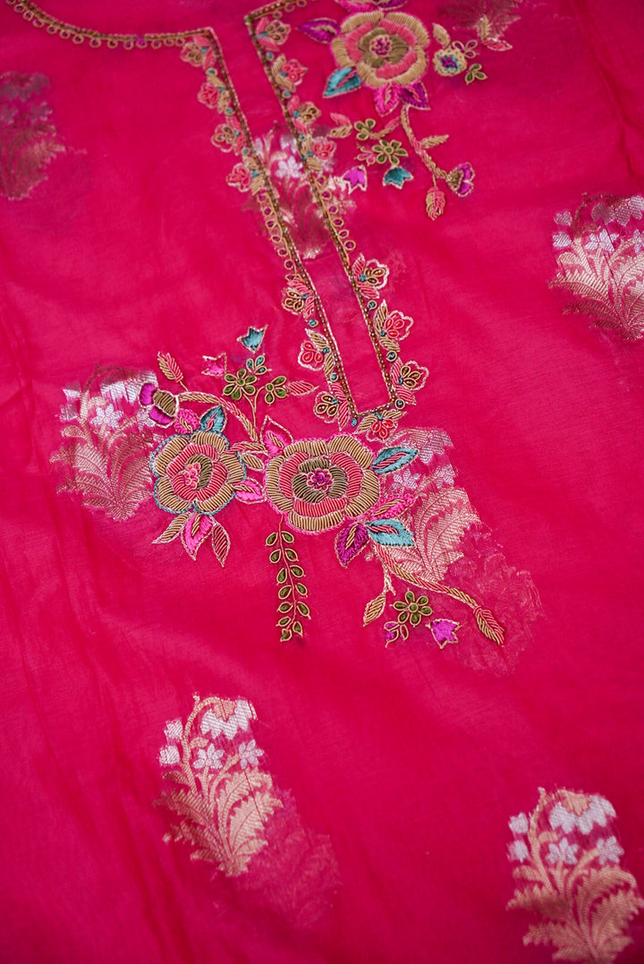 Pink Pure Mul Silk Suit with Zardozi Neckline and Pitta Zari Dupatta