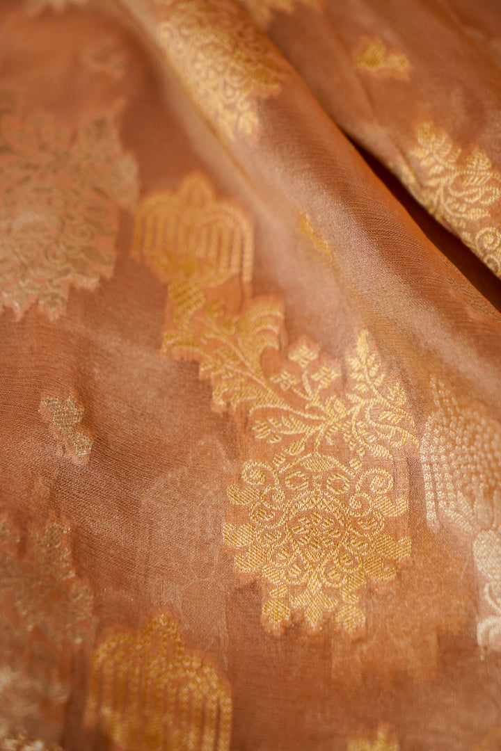 Rose Gold Sona Rupa Glow Designer Tissue Silk Embroidery Saree View 5