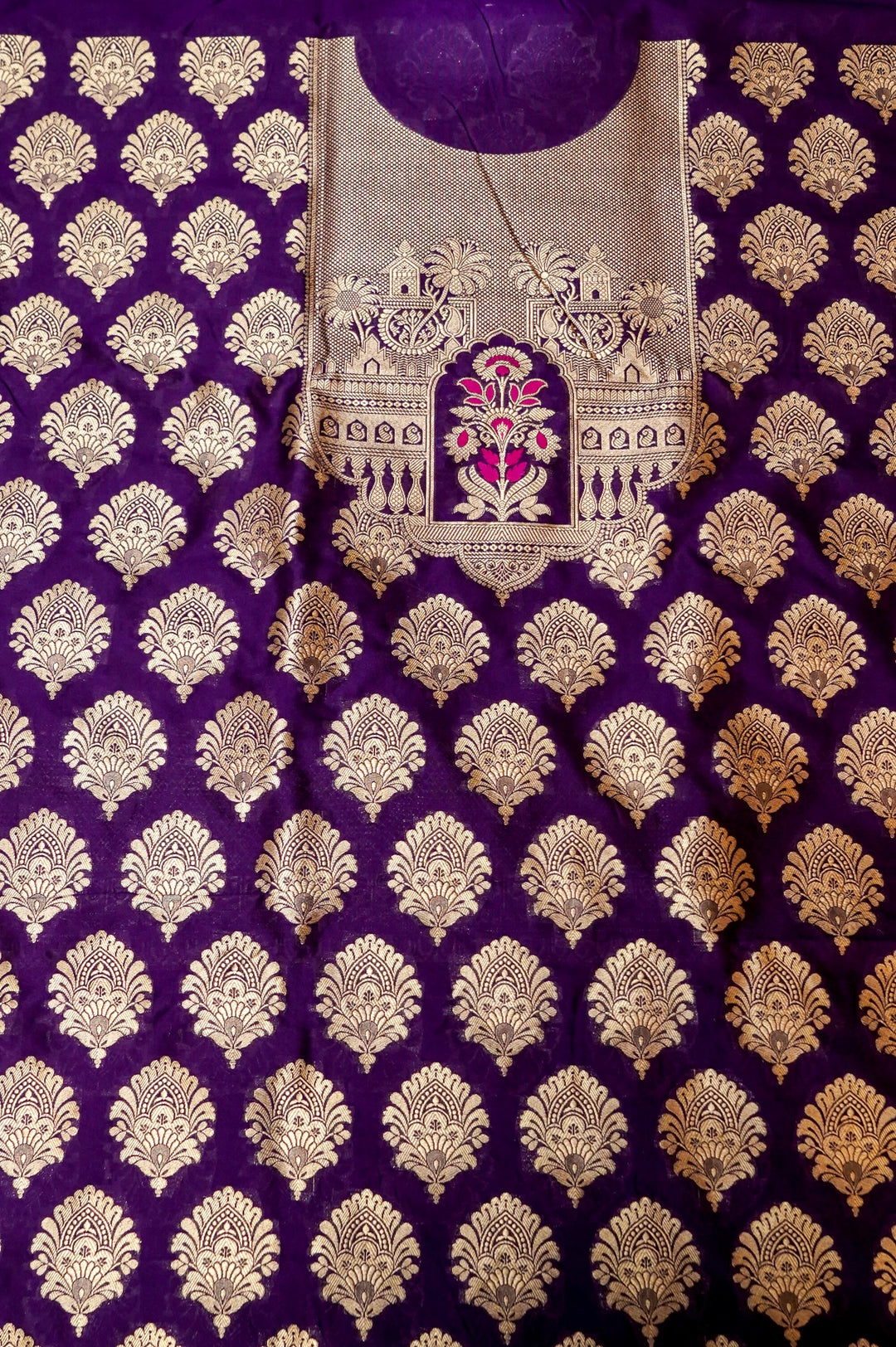 Dark Purple Modal Silk Unstitched Suit Set with Meenakari Zari Thread Weave View 2