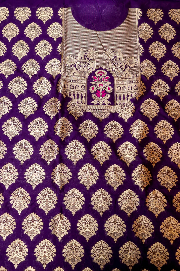 Dark Purple Modal Silk Unstitched Suit Set with Meenakari Zari Thread Weave View 2