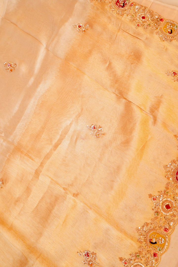 Pure Handloom Golden Tissue Saree with Zardozi Meenakari Embroidery