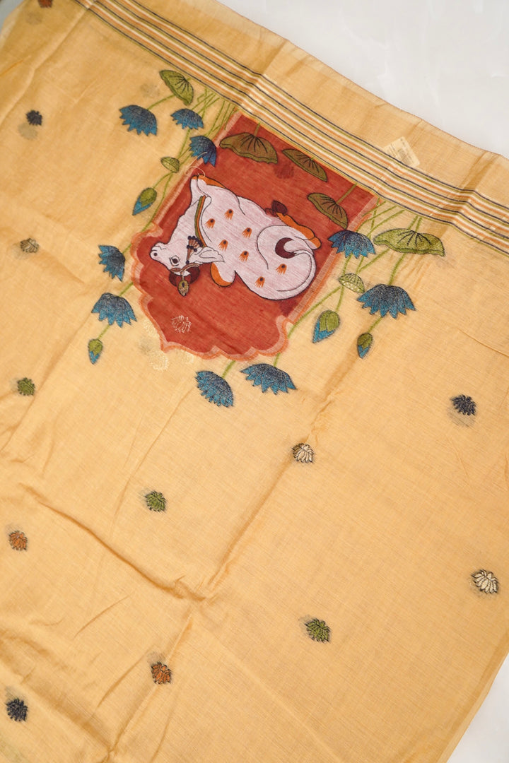 Radiant Pastel Yellow Pichwai Cotton Silk Suit Set