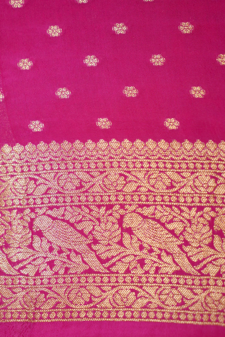 Vibrant Rani Pink Banarasi Chinon Georgette Saree with Antique Zari Figure Motifs