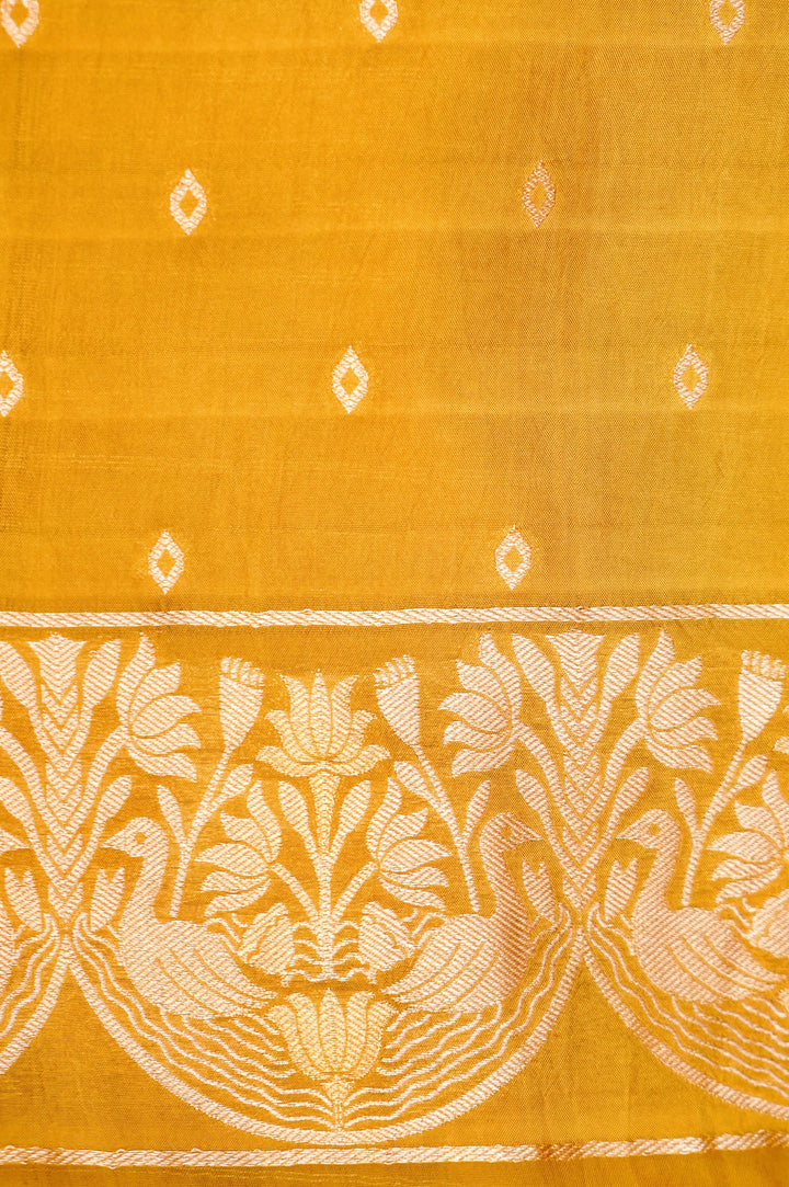 Radiant Mustard Yellow Sonaroopa Muslin Organza Haldi Wear Saree