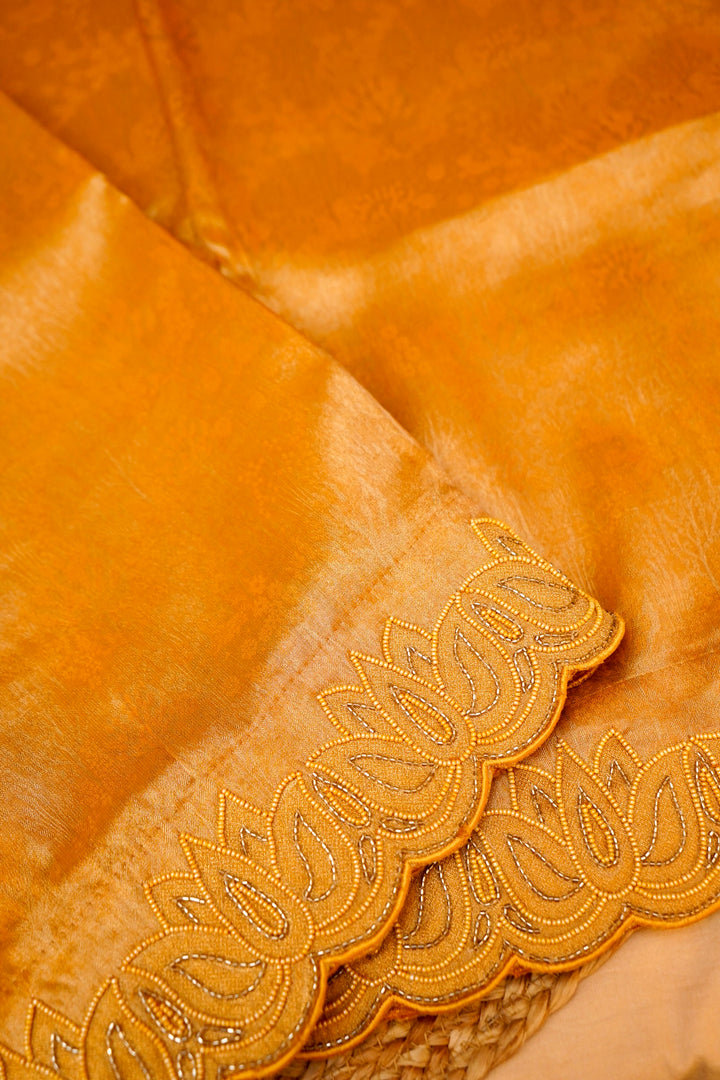 Golden Soft Silk Saree with Pearl and Cutdana Embroidery View 3
