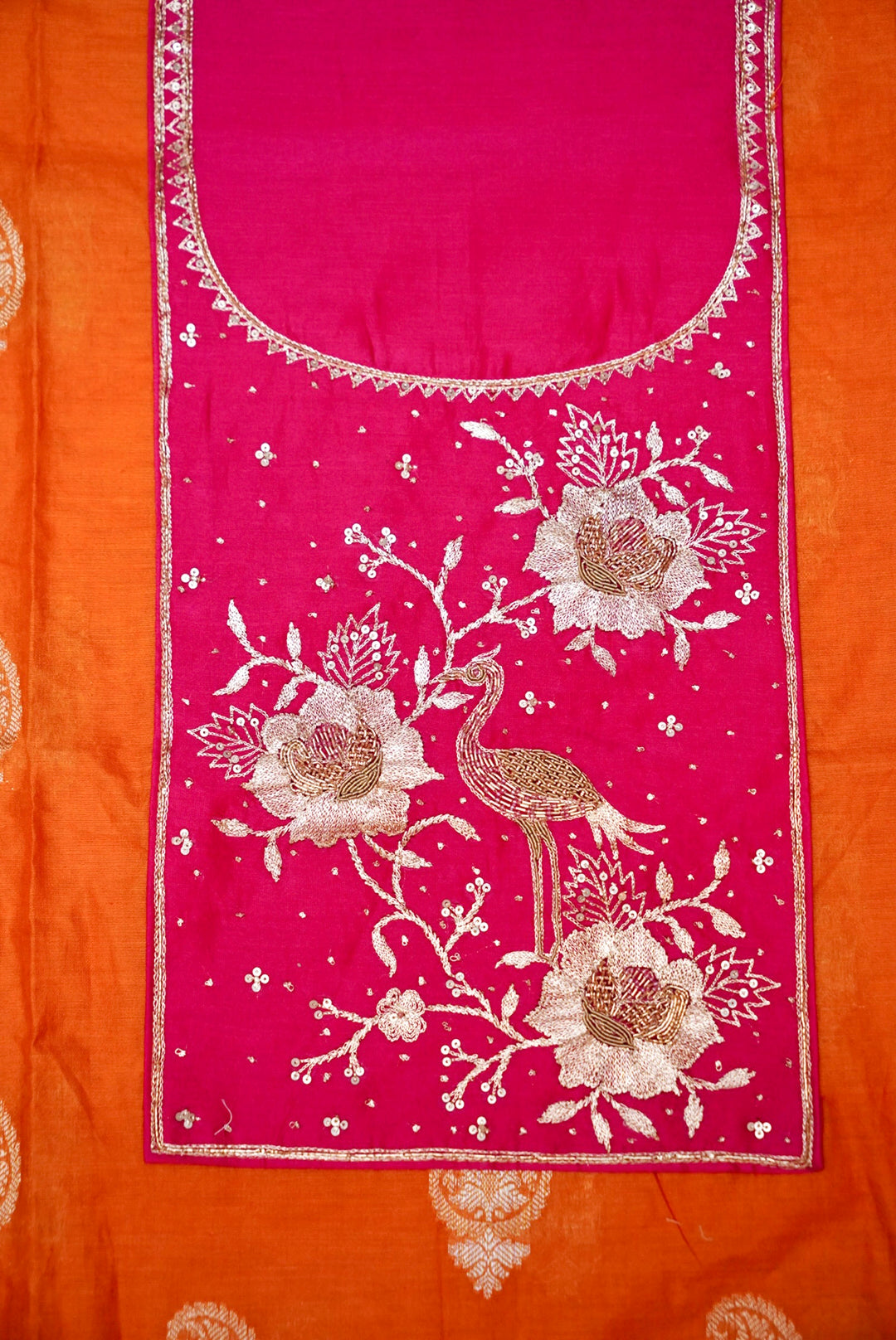 Orange Pure Mul Silk Suit with pitta zari hand embroidery Work