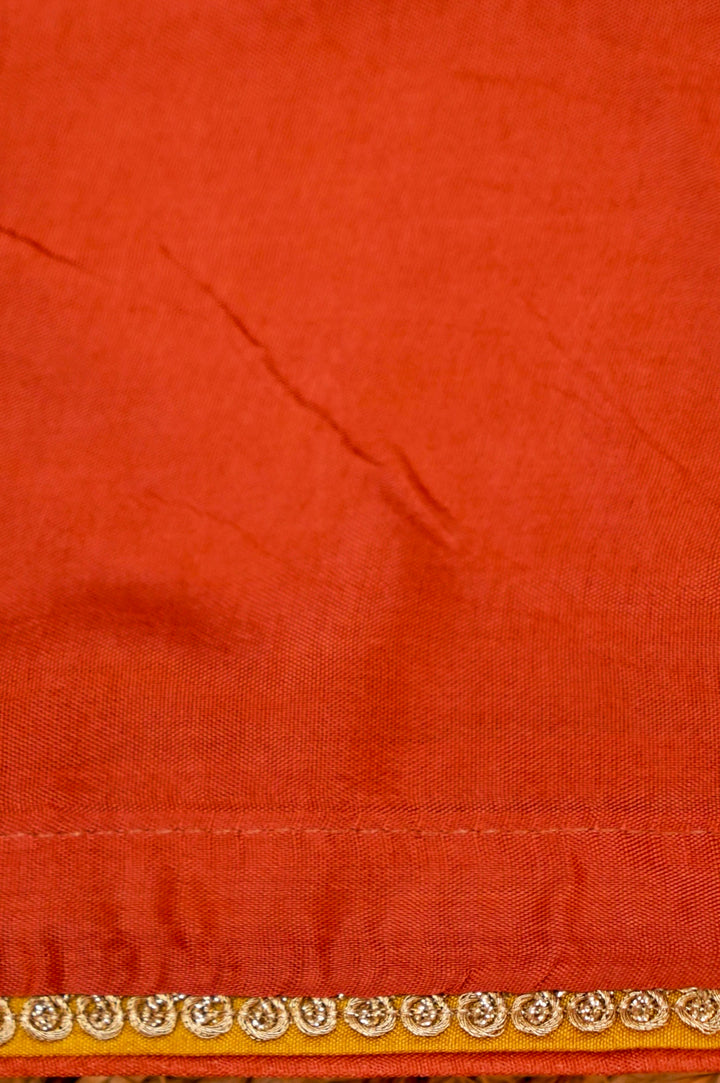 Coral Orange Soft Silk Saree with Designer Buddha Inspired Blouse View 5