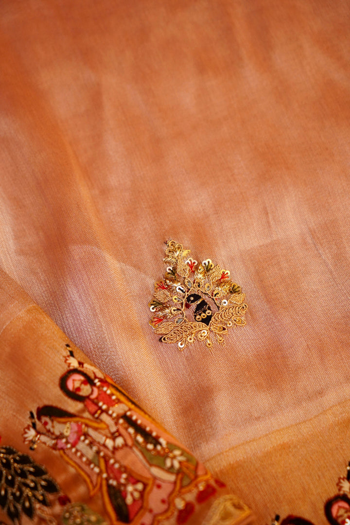 Gulab Meher – Designer Pink Tissue Silk Saree Meenakari Hand Embroidery Work