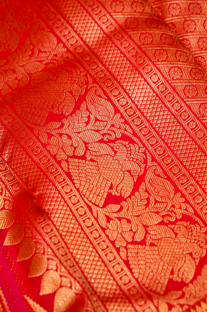 Crimson Kanjivaram Silk Saree with Classic South Silk Brocade Weave View 6