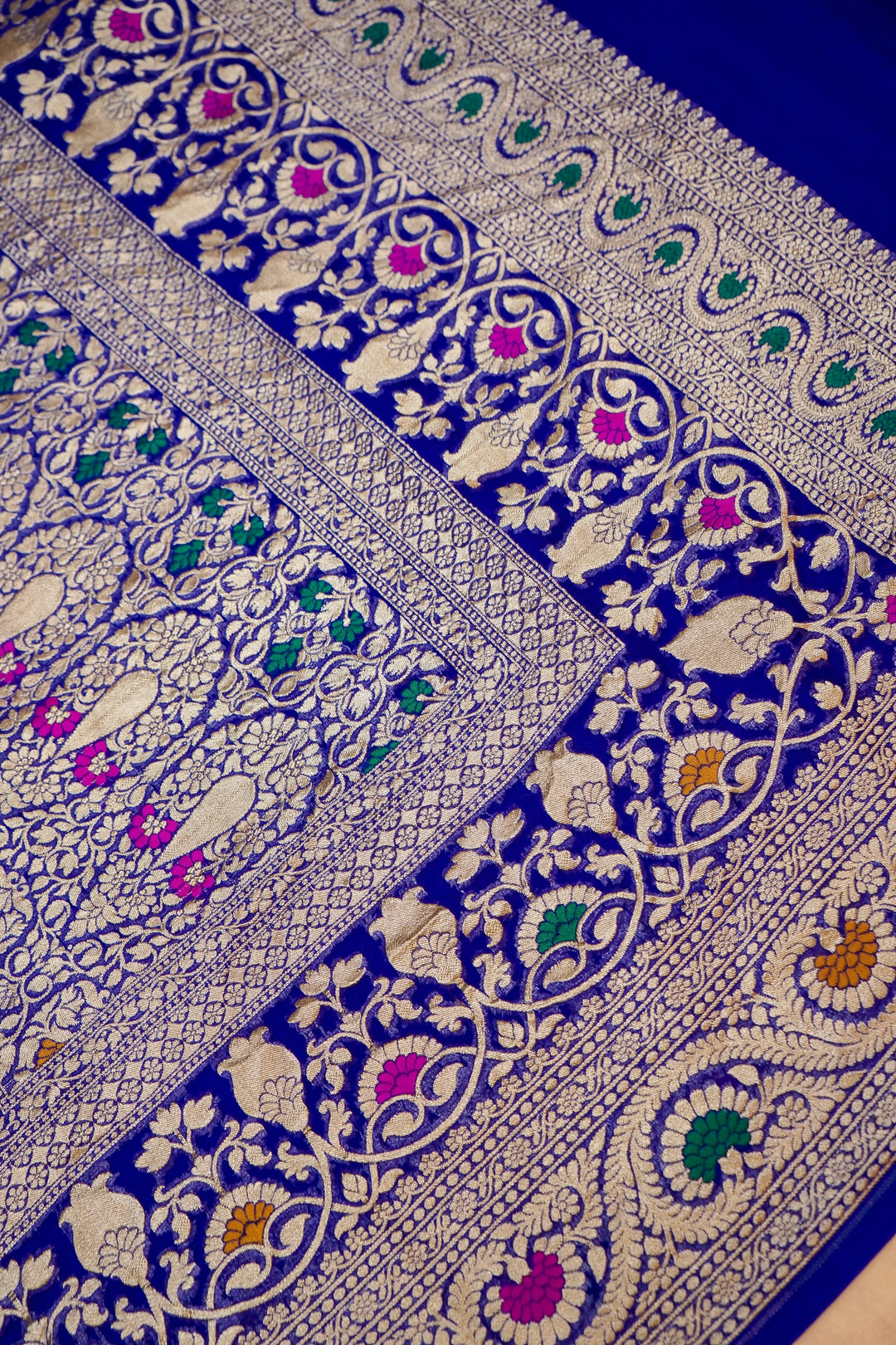 Royal Blue Banarasi Khaddi Chiffon Konia Pallu Meenakari Saree View 3