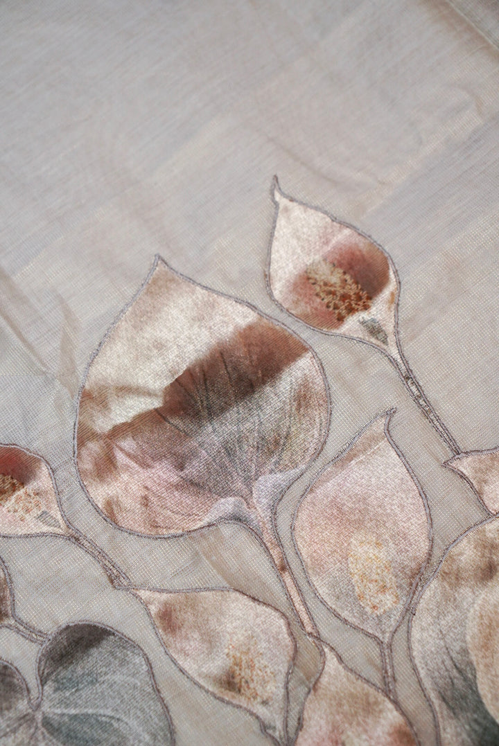 Grey Pure Chanderi Tissue Suit with Appliqué Work