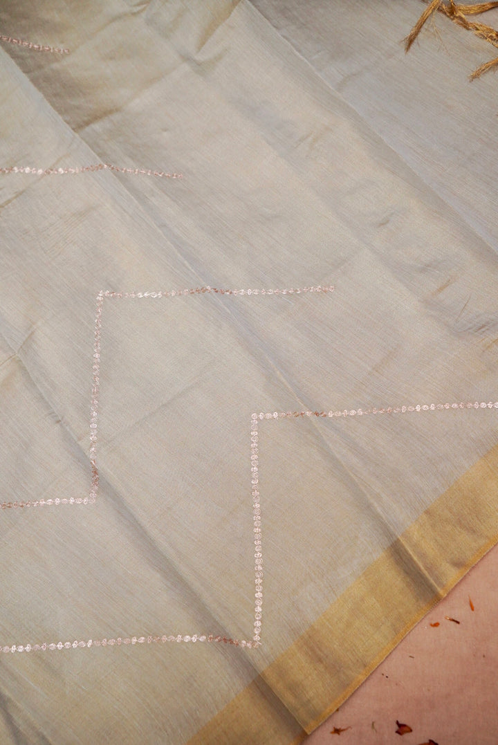 Powder Blue Pure Chanderi Tissue Silk Suit with Zardozi Hand Embroidery and Pitta Zari Dupatta