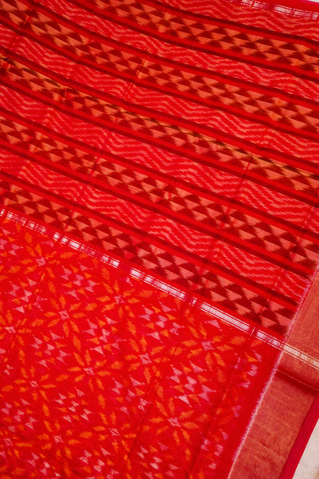 Red Patola Cotton Silk Saree with Printed Geometric Design